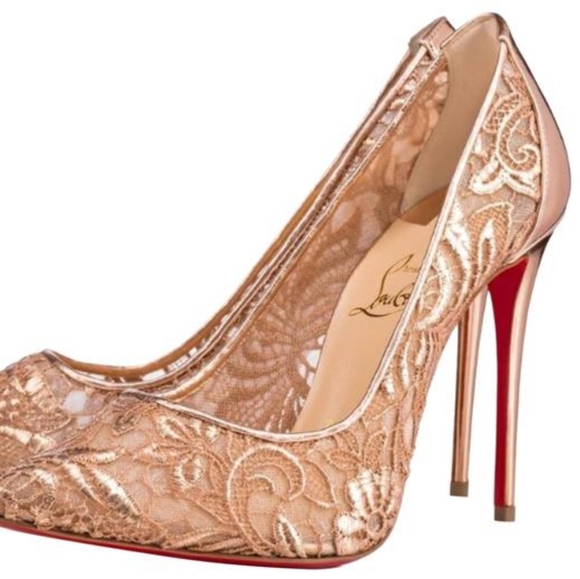 Christian Louboutin | Shoes | Christian Louboutin Rose Gold Metallic Lace  Follies Size 375 | Poshmark